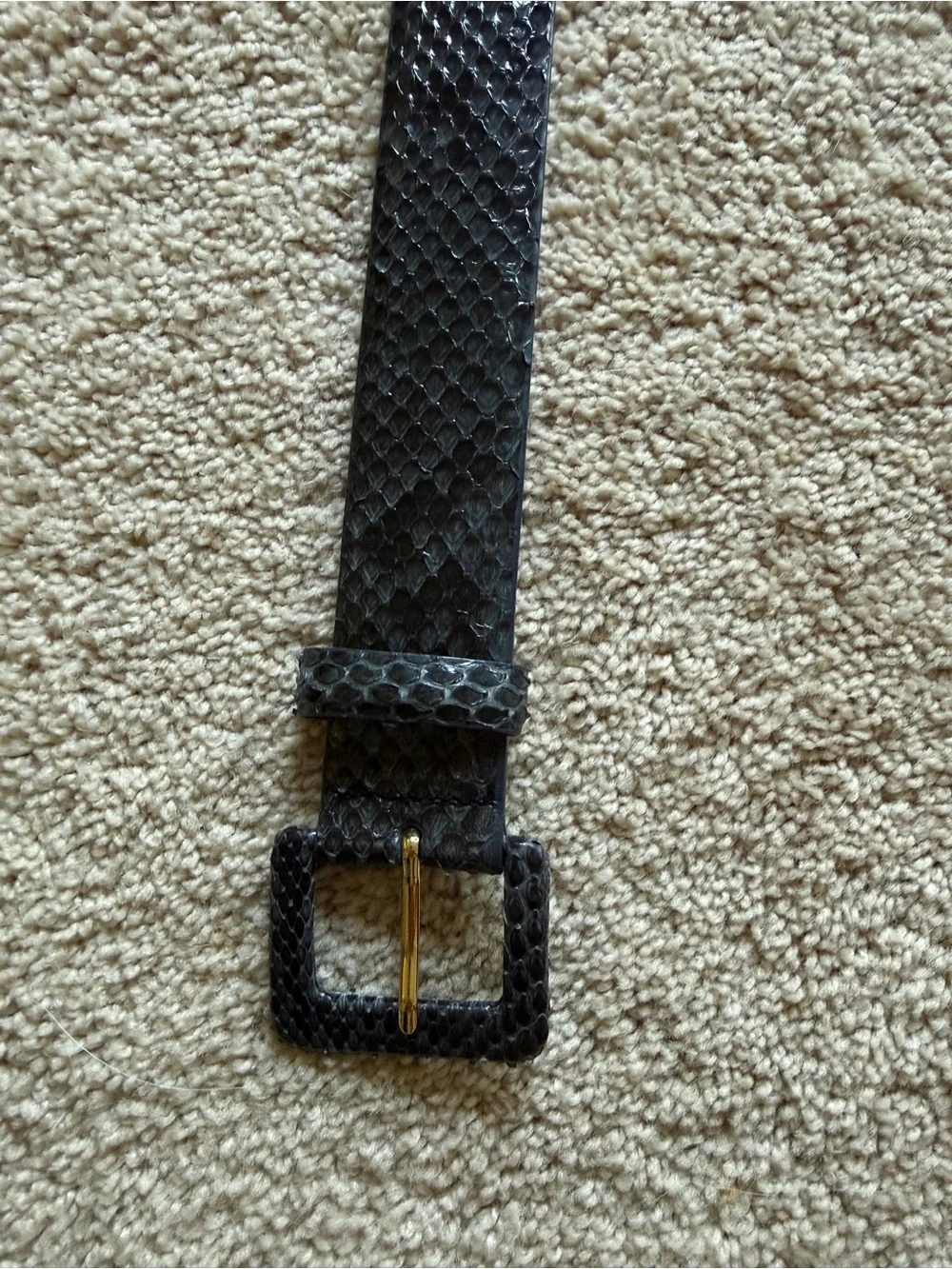 W. Kleinberg Black Textured Snakeskin-Style Belt with Gold Buckle Genuine Python